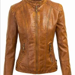 Brand New Vegan Leather Jacket with zip out liner in Carmel color